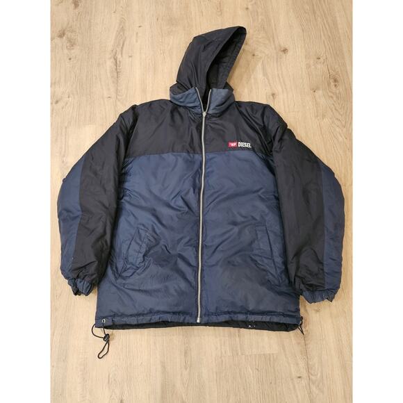 Vintage 90s Y2K Diesel Oversized Reversible Puffer Jacket Men's Large Blue - Picture 1 of 8
